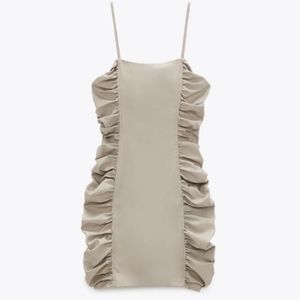 Zara Faux Leather Draped bodycon dress stone
